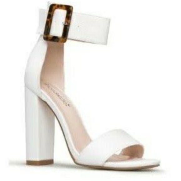 Women's Size 5.5 White Block High Heeled Sandals - Picture 1 of 8